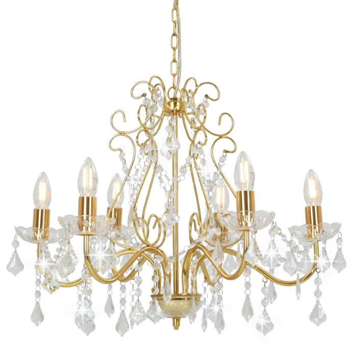 Candelabru cu mărgele de cristal, auriu, rotund, 6 x E14 - WALTI WALTI