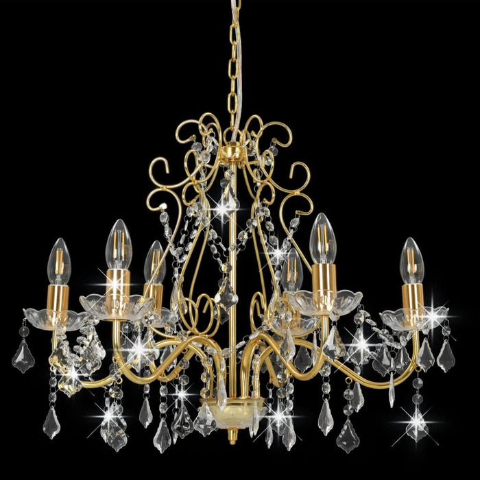 Candelabru cu mărgele de cristal, auriu, rotund, 6 x E14 - WALTI WALTI