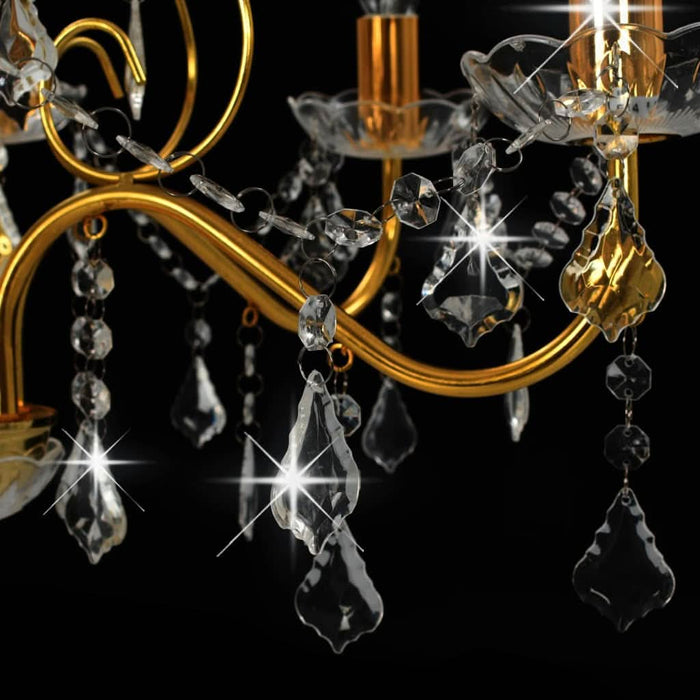 Candelabru cu mărgele de cristal, auriu, rotund, 6 x E14 - WALTI WALTI