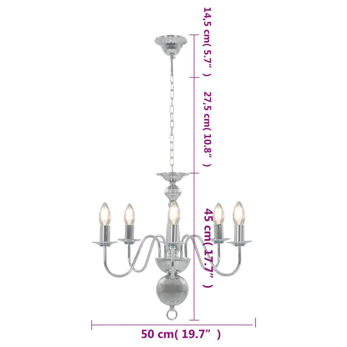 Candelabru, argintiu, 5 becuri E14 - WALTI WALTI