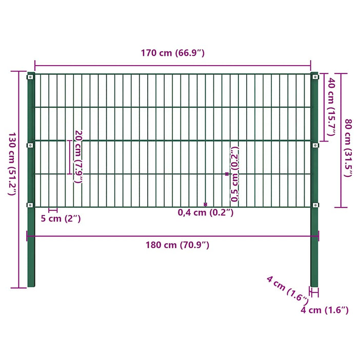 Panou de gard cu stâlpi din fier, verde, 176,5x80 cm WALTI