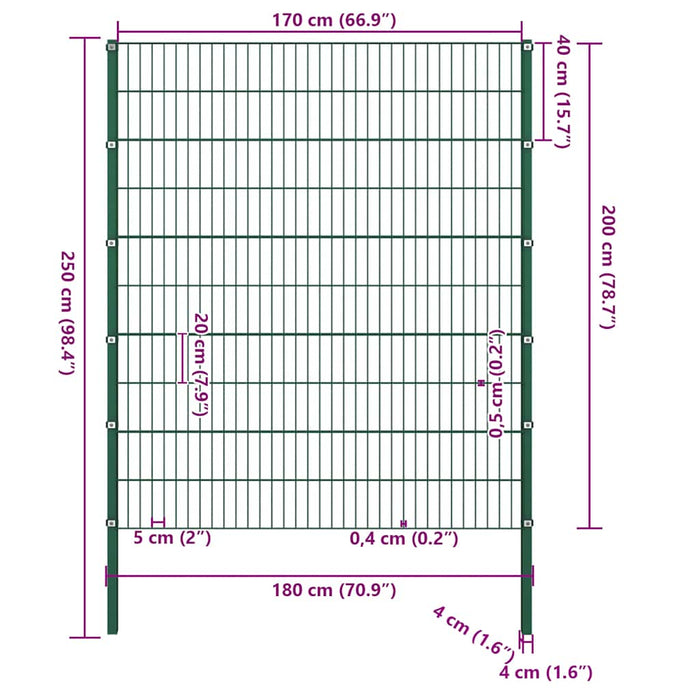 Panou de gard cu stâlpi din fier, verde, 176,5x200 cm WALTI