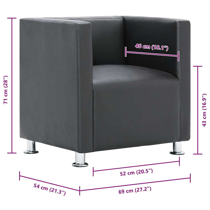 Fotoliu cubic, gri, piele ecologică WALTI