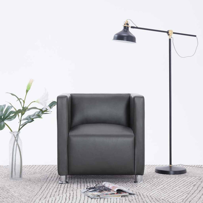 Fotoliu cubic, gri, piele ecologică WALTI