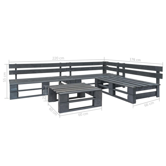 Set mobilier de grădină din paleți, 4 piese, gri, lemn WALTI