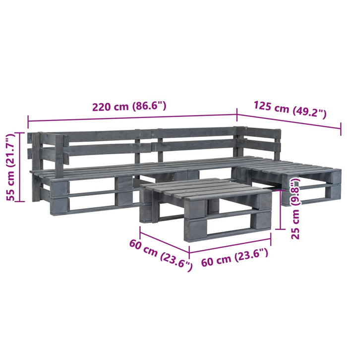 Set mobilier de grădină din paleți, 4 piese, gri, lemn WALTI