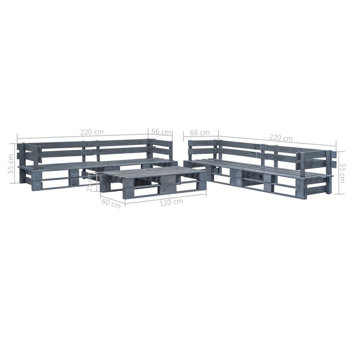 Set mobilier de grădină din paleți, 6 piese, gri, lemn WALTI