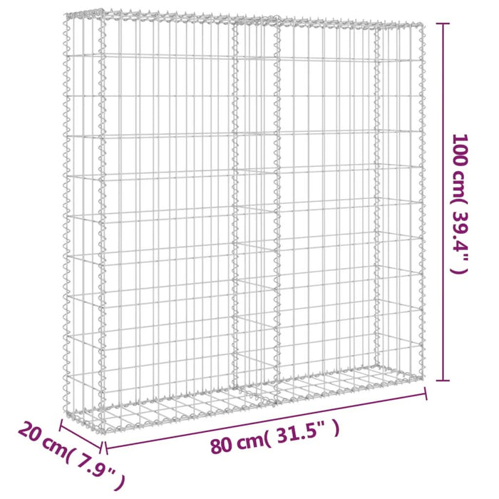 Perete gabion cu capace, 80 x 20 x 100 cm, oțel galvanizat - WALTI WALTI