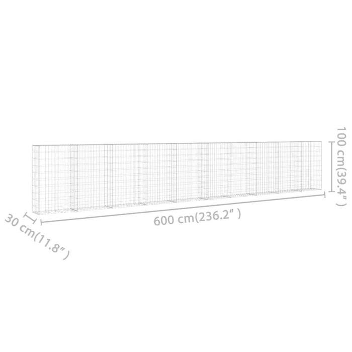 Gabion perete cu capace, 600 x 30 x 100 cm, oțel galvanizat - WALTI WALTI