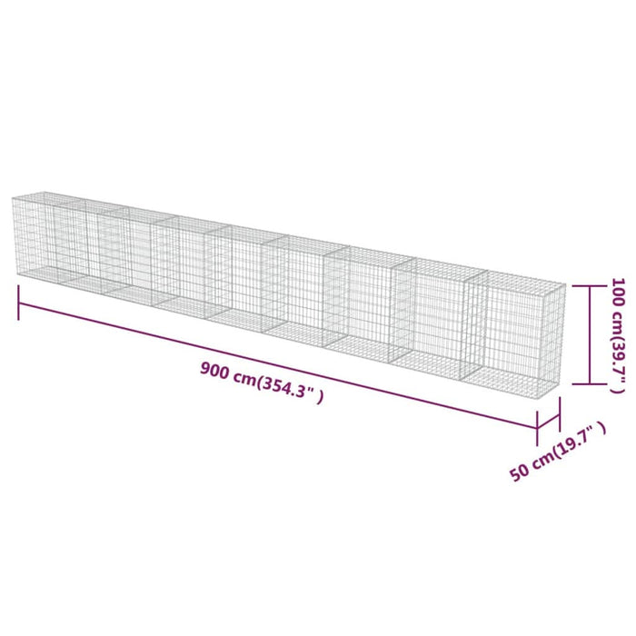 Gabion perete cu capace, 900 x 50 x 100 cm, oțel galvanizat - WALTI WALTI
