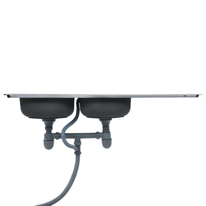 Chiuvetă de bucătărie dublă cu sită și sifon, oțel inoxidabil - WALTI WALTI