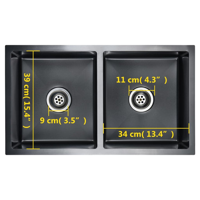 Chiuvetă de bucătărie lucrată manual, negru, oțel inoxidabil - WALTI WALTI