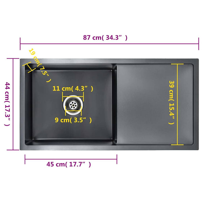 Chiuvetă de bucătărie lucrată manual, negru, oțel inoxidabil - WALTI WALTI