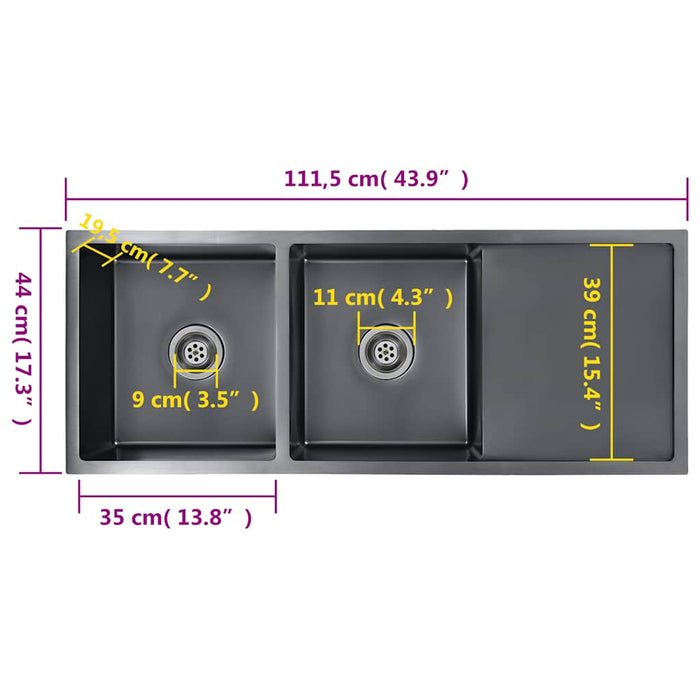 Chiuvetă de bucătărie lucrată manual, negru, oțel inoxidabil - WALTI WALTI