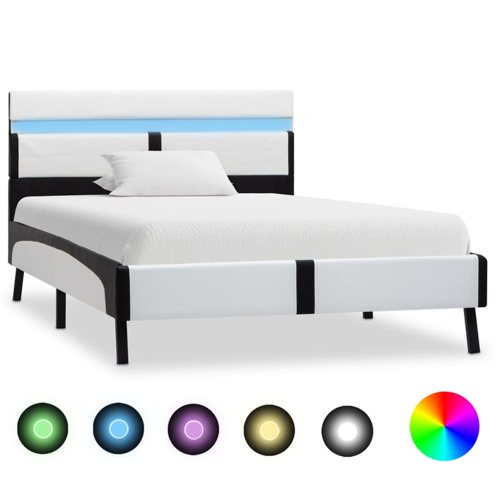 Cadru de pat cu LED, alb și negru, 90x200 cm, piele ecologică - WALTI WALTI