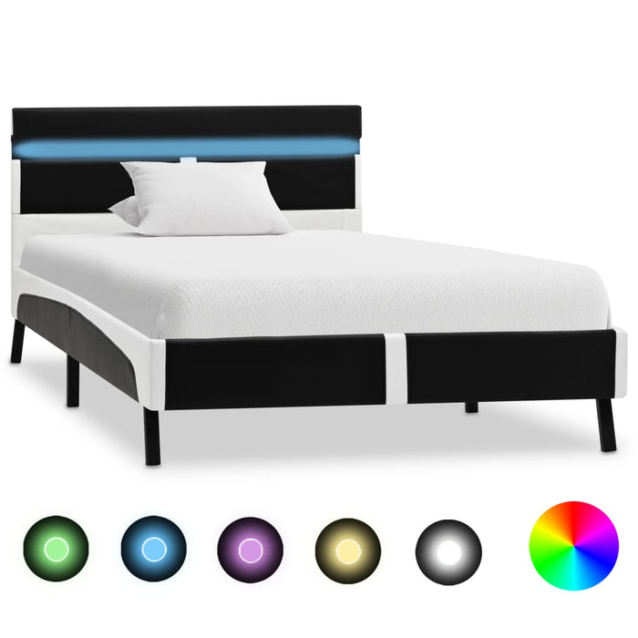 Cadru de pat cu LED, negru, 90 x 200 cm, piele artificială WALTI