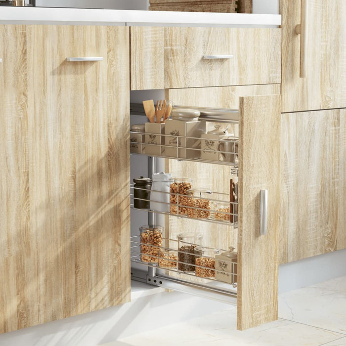 Coș sârmă bucătărie retractabil 3 raft argintiu 47x15,5x55,5 cm - WALTI WALTI