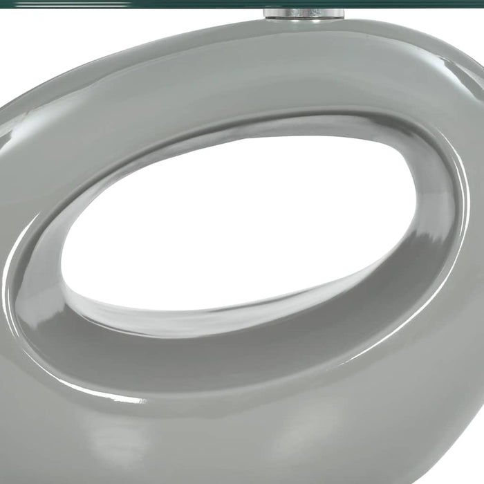 Măsuță de cafea cu blat de sticlă oval, gri lucios WALTI