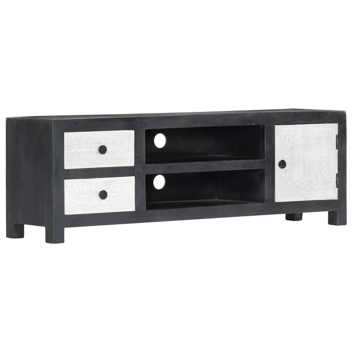 Comodă TV sculptată manual gri&alb 120x30x40cm lemn masiv mango - WALTI WALTI
