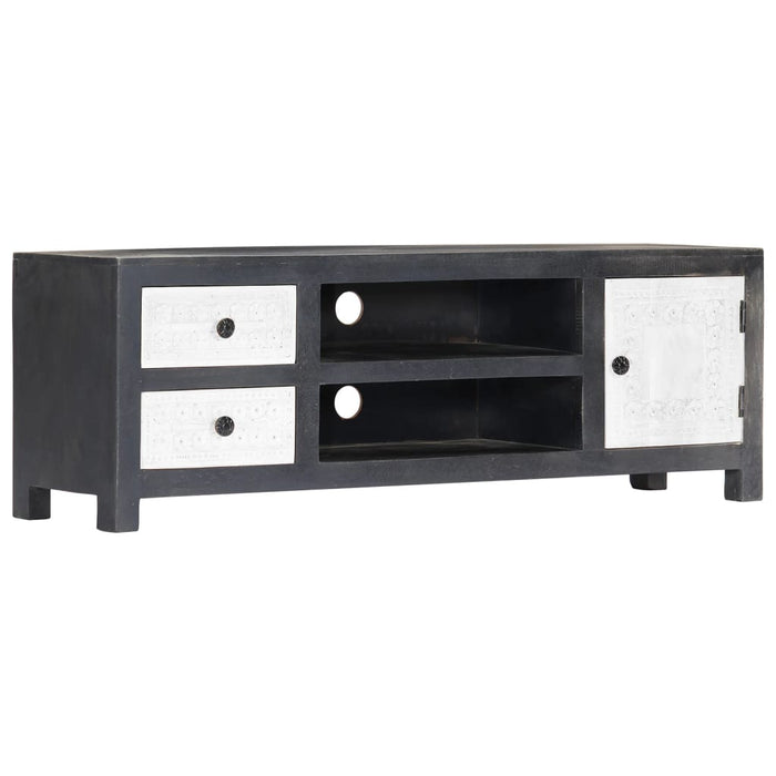 Comodă TV sculptată manual gri&alb 120x30x40cm lemn masiv mango - WALTI WALTI
