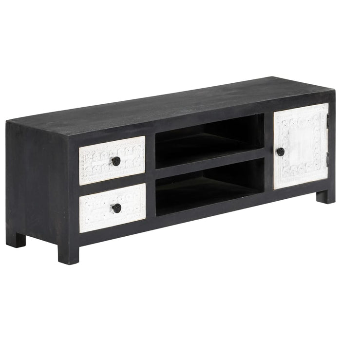 Comodă TV sculptată manual gri&alb 120x30x40cm lemn masiv mango - WALTI WALTI