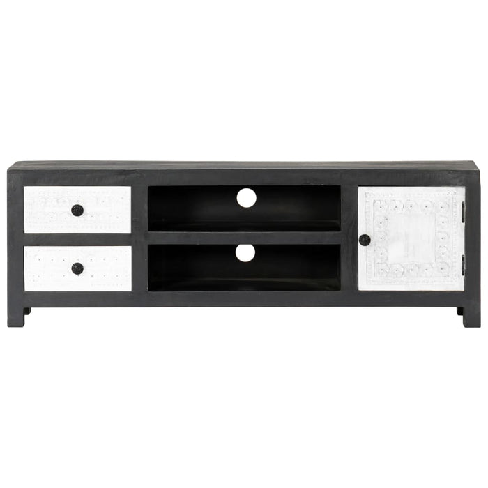 Comodă TV sculptată manual gri&alb 120x30x40cm lemn masiv mango - WALTI WALTI