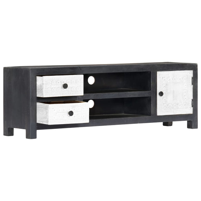 Comodă TV sculptată manual gri&alb 120x30x40cm lemn masiv mango - WALTI WALTI