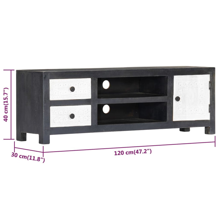 Comodă TV sculptată manual gri&alb 120x30x40cm lemn masiv mango - WALTI WALTI