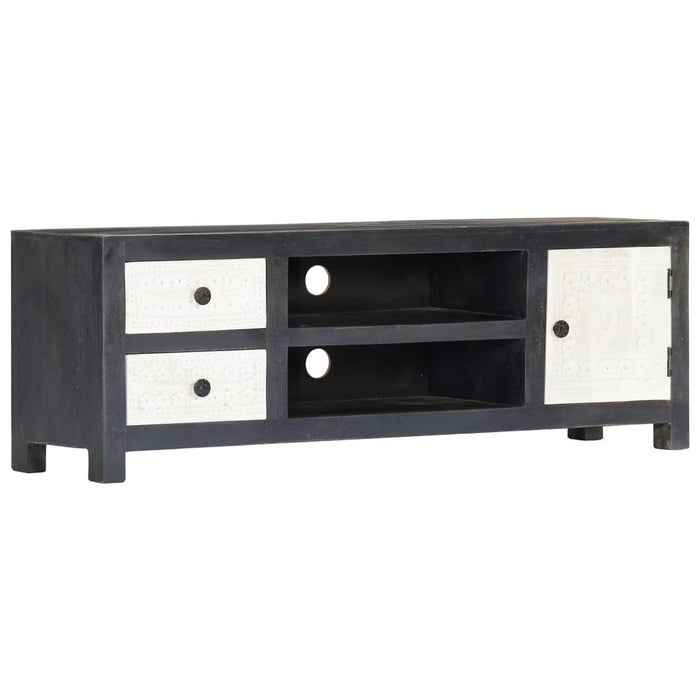 Comodă TV sculptată manual gri&alb 120x30x40cm lemn masiv mango - WALTI WALTI