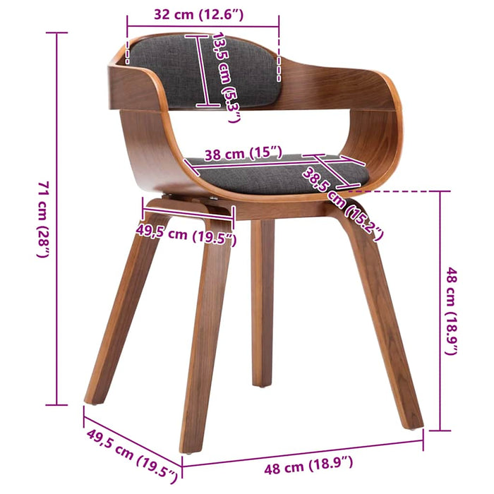 Scaun de bucătărie, gri închis, material textil și lemn curbat - WALTI WALTI