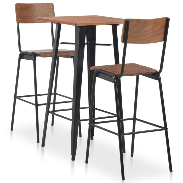 Set mobilier de bar, 3 piese, maro și negru, oțel - WALTI WALTI