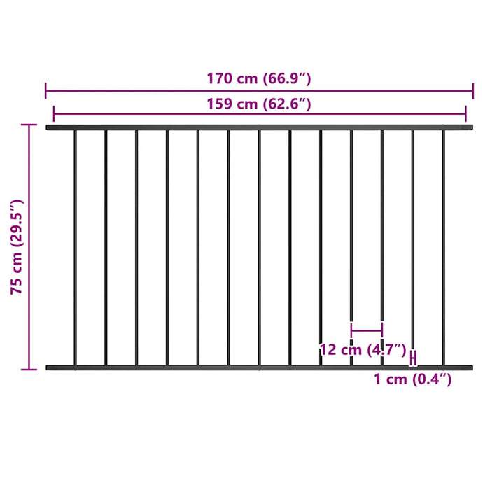 Panou de gard Woerden din oțel vopsit în câmp electrostatic, 1,7 x 0,75 m, negru WALTI