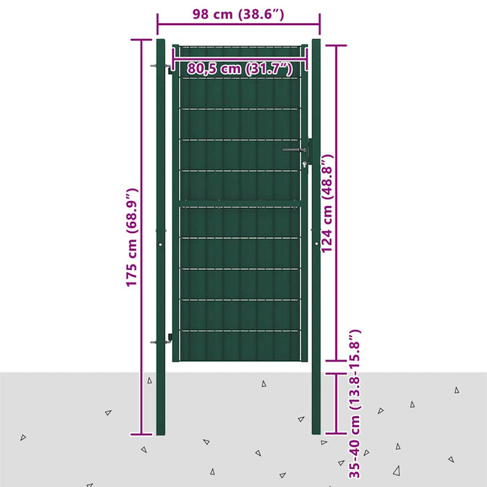 Poartă de gard din PVC și oțel, verde, 100x124 cm - WALTI WALTI