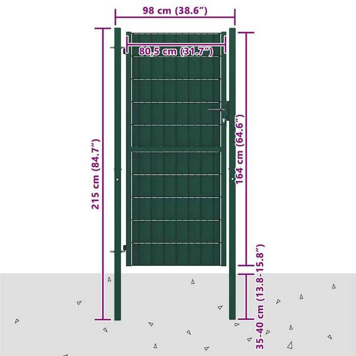 Poartă de gard din PVC și oțel, verde, 100x164 cm - WALTI WALTI