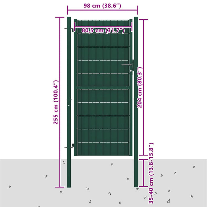 Poartă de gard din PVC și oțel, verde, 100x204 cm - WALTI WALTI