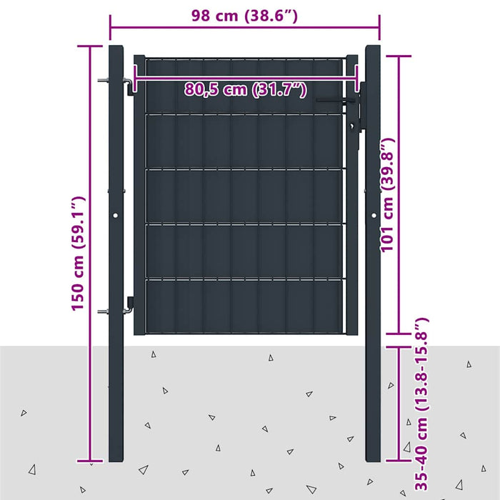 Poartă de gard din PVC și oțel 100x100 cm antracit WALTI