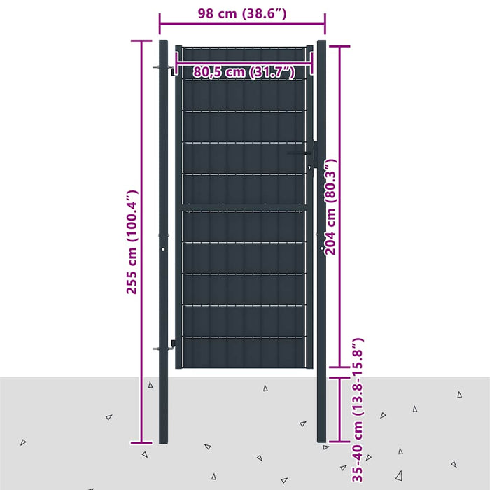 Poartă de gard din PVC și oțel, 100x204 cm, antracit - WALTI WALTI