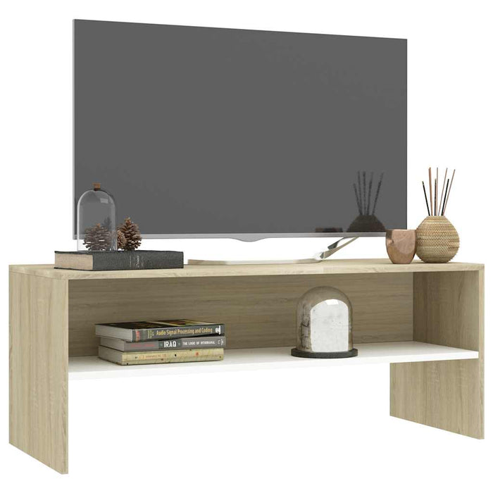 Comodă TV, alb și stejar sonoma, 100 x 40 x 40 cm, PAL WALTI