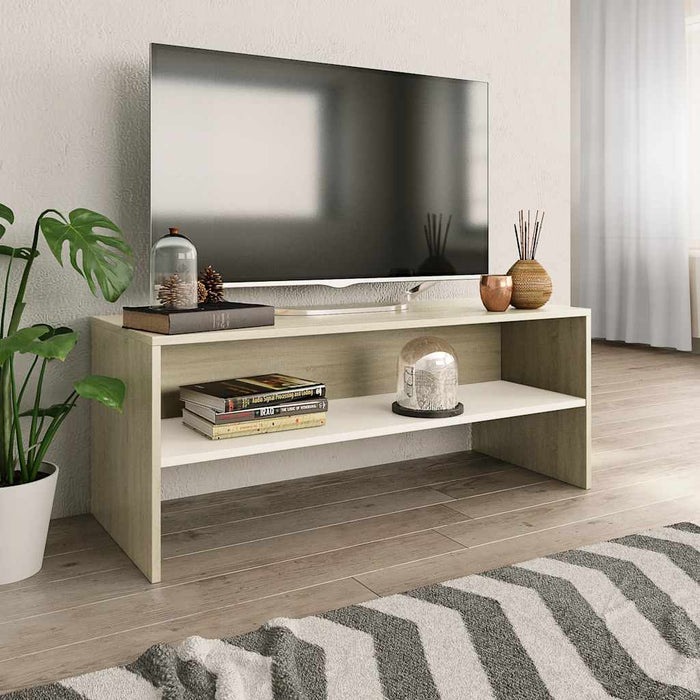 Comodă TV, alb și stejar sonoma, 100 x 40 x 40 cm, PAL WALTI