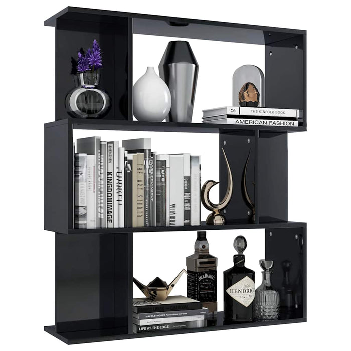 Bibliotecă/Separator cameră, negru extralucios, 80x24x96 cm PAL WALTI