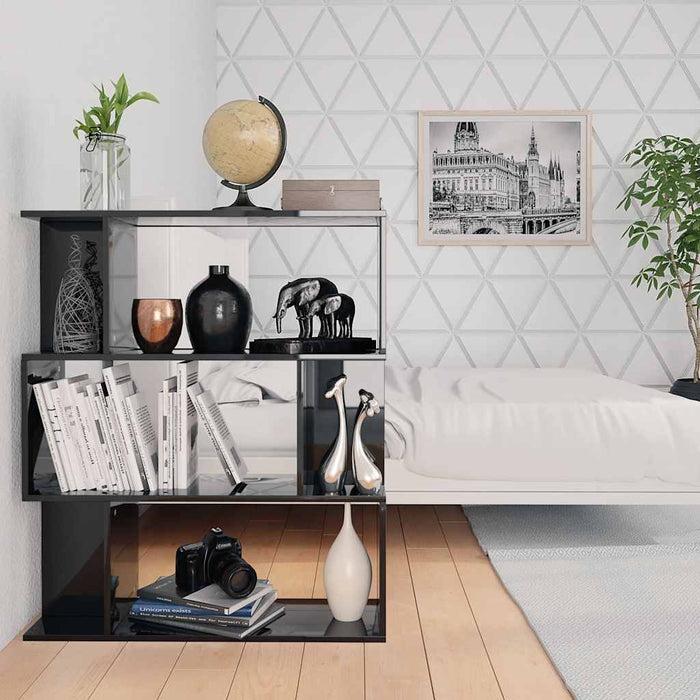Bibliotecă/Separator cameră, negru extralucios, 80x24x96 cm PAL WALTI