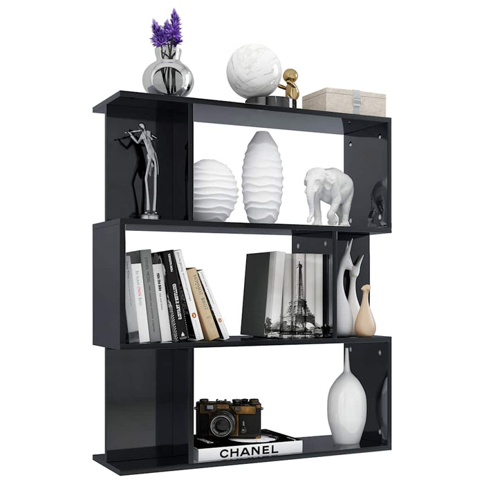 Bibliotecă/Separator cameră, negru extralucios, 80x24x96 cm PAL WALTI