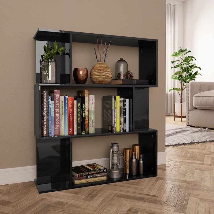 Bibliotecă/Separator cameră, negru extralucios, 80x24x96 cm PAL WALTI