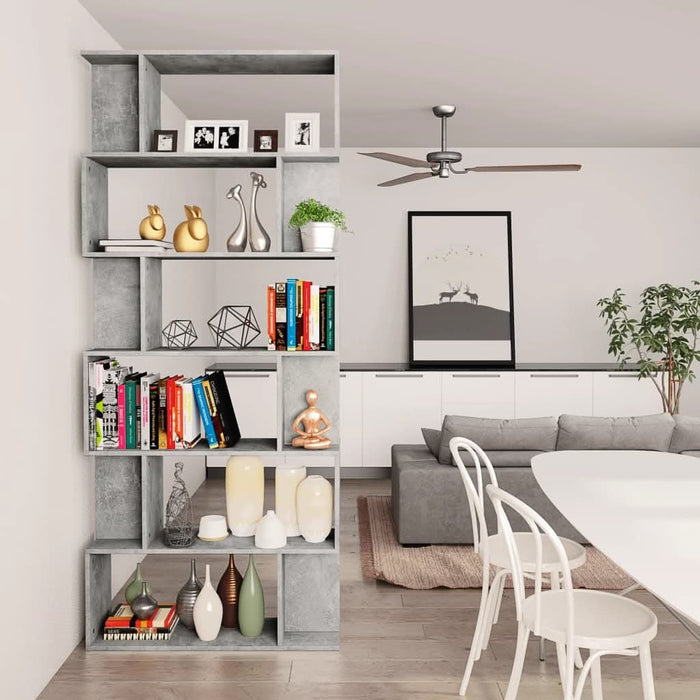 Bibliotecă/Separator, gri beton, 80x24x192 cm, lemn prelucrat - WALTI WALTI