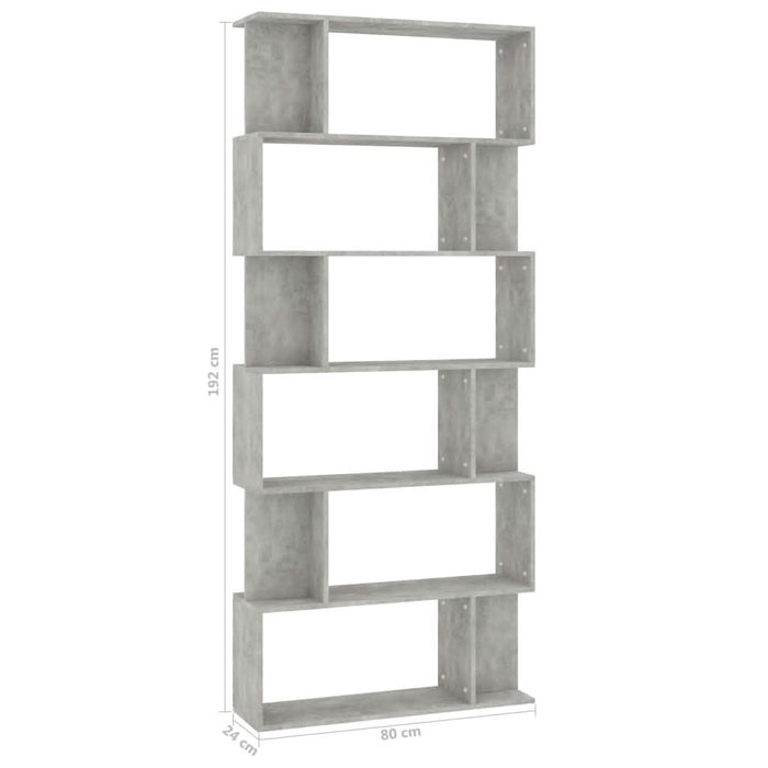 Bibliotecă/Separator, gri beton, 80x24x192 cm, lemn prelucrat - WALTI WALTI