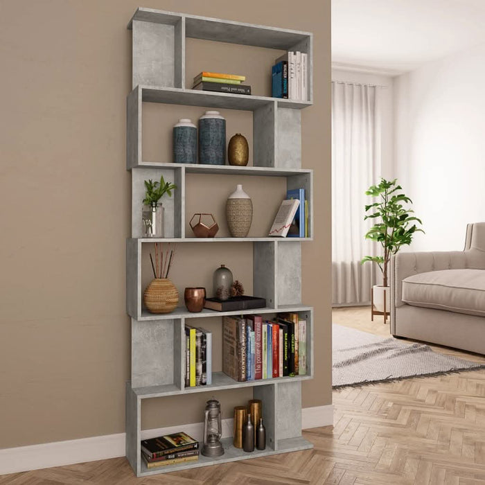 Bibliotecă/Separator, gri beton, 80x24x192 cm, lemn prelucrat - WALTI WALTI