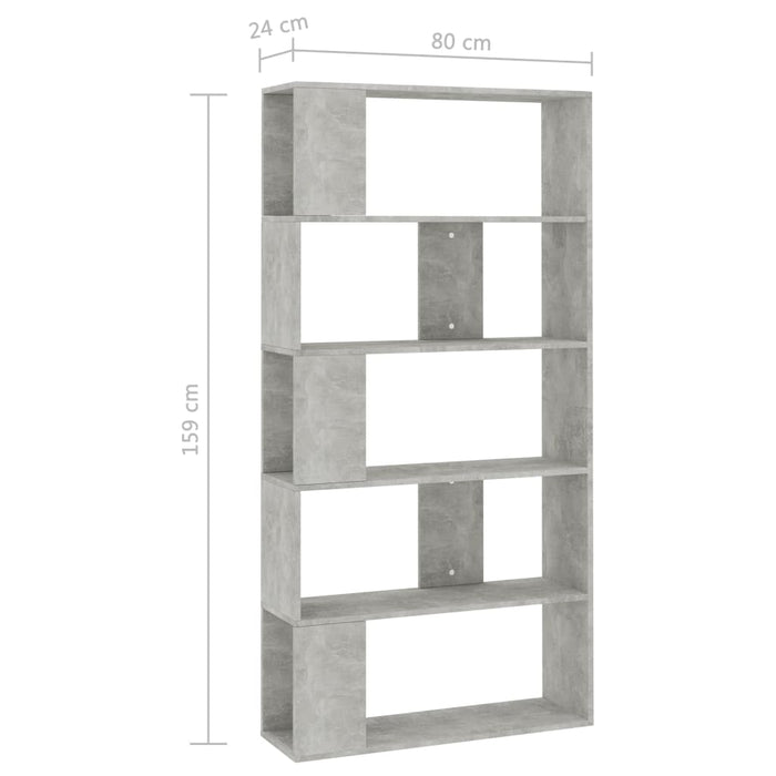 Bibliotecă/Separator, gri beton, 80x24x159 cm, lemn prelucrat - WALTI WALTI