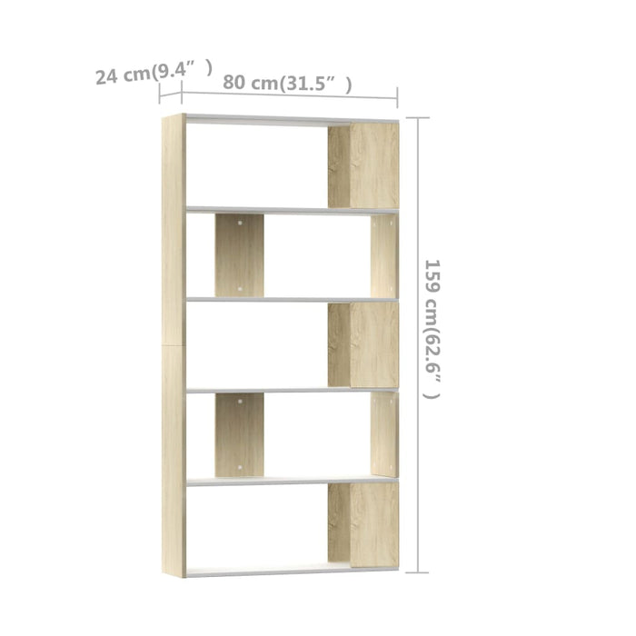 Bibliotecă/Separator cameră alb&stejar sonoma 80x24x159 cm PAL - WALTI WALTI