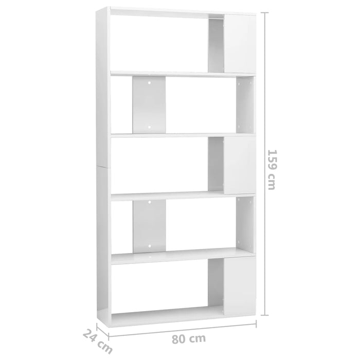 Bibliotecă/Separator cameră, alb extralucios, 80x24x159 cm, PAL - WALTI WALTI
