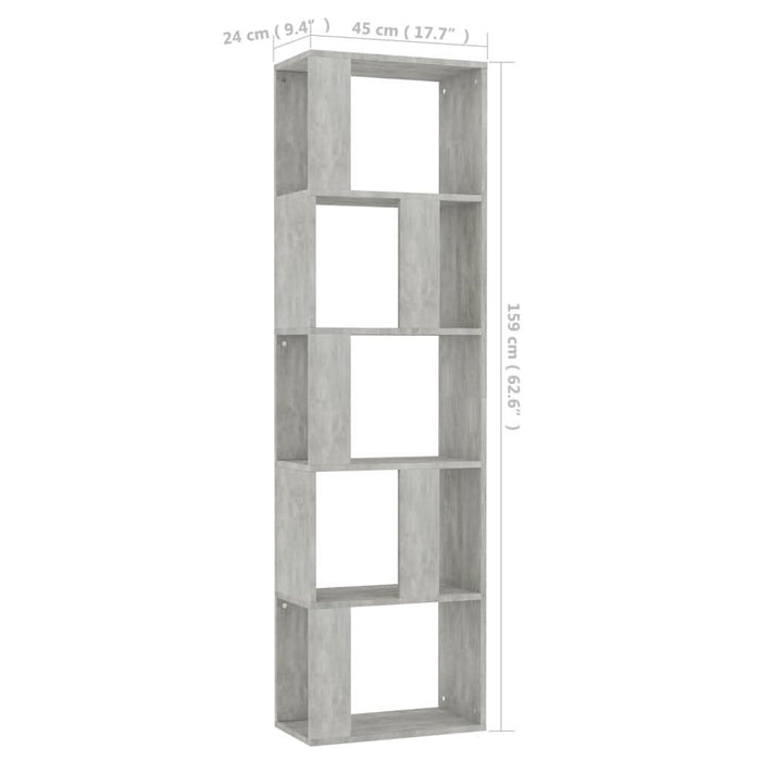 Bibliotecă/Separator, gri beton, 45x24x159 cm, lemn prelucrat - WALTI WALTI